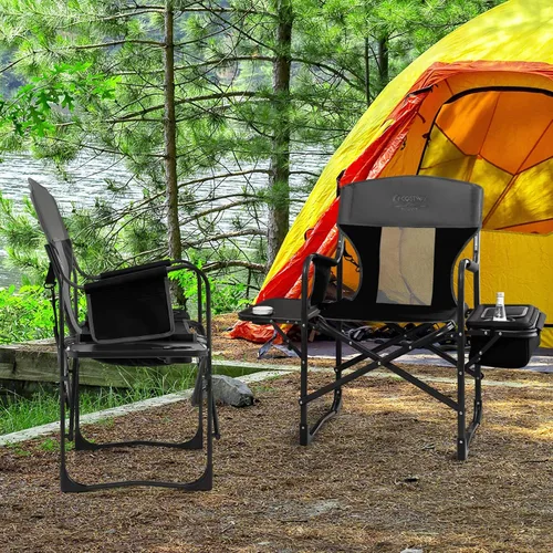 Miniatura 2 de COSTWAY Silla de camping plegable, silla de director de alta resistencia soporta 400 libras para adultos con mesa auxiliar, bolsa refrigeradora