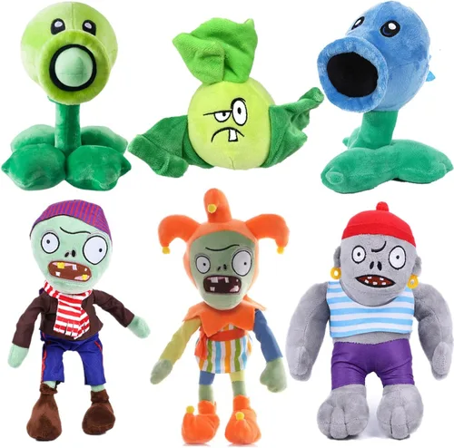 Juego de 6 plantas y zombis de peluche de plantas y zombis, juguete Bonk Choy, 1 2 peluches suaves de peluche de muñeco pirata, muñeco de bufón