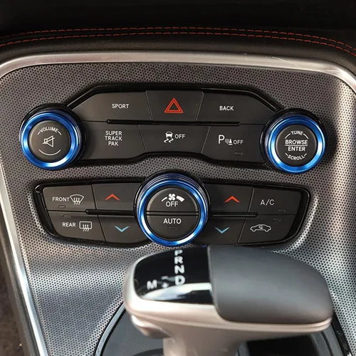 Miniatura 8 de Xotic Tech - 3 piezas de aluminio azul CA para interruptor de volumen de radio climática de control de botón de control compatible con Dodge Charger