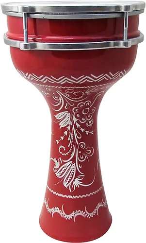 Miniatura 10 de Darbuka de aluminio de 16 '' de longitud, tambor Doumbek turco sintonizable de cabeza sintética de 8 pulgadas (grabado oscuro-azul)
