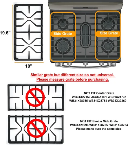 Miniatura 4 de WB31X27151 WB31X24736 - Rejilla de estufa de repuesto para piezas de estufa GE, rejilla de hierro fundido de 19.6 x 10 pulgadas, rejilla de quemador