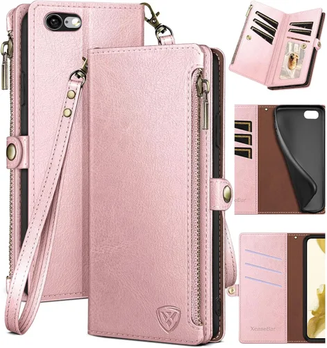 Miniatura 12 de XcaseBar Funda tipo cartera para iPhone 6S Plus/6 Plus de 5.5 pulgadas con cremallera para tarjetas de crédito, libro con tapa, funda de piel