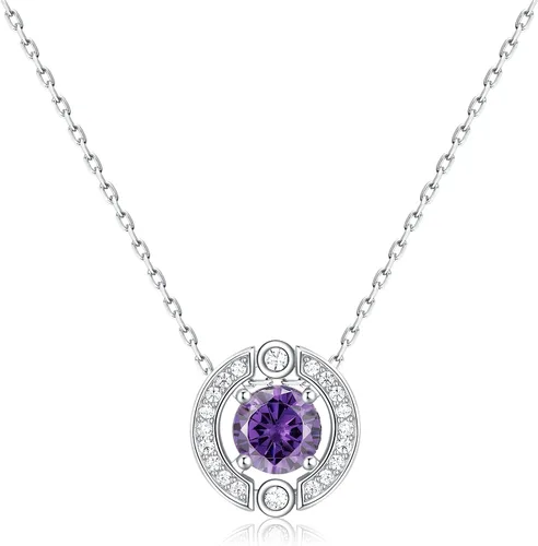 Collar con halo de piedra natal para mujer, plata de ley, chapado en platino, piedras preciosas brillantes, corte redondo, colgante solitario de