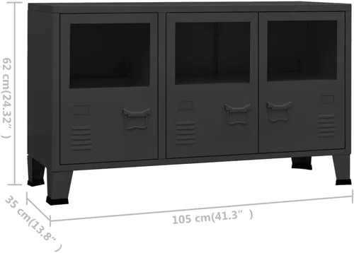 Miniatura 2 de Armario de almacenamiento industrial de metal con 3 puertas, armario de almacenamiento de piso negro, gabinete de almacenamiento multiusos
