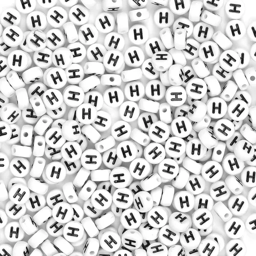 Miniatura 6 de 300 cuentas de letras S de 0.157 x 0.276 in, cuentas blancas del alfabeto de forma redonda acrílica, cuentas sueltas para pulseras con nombre