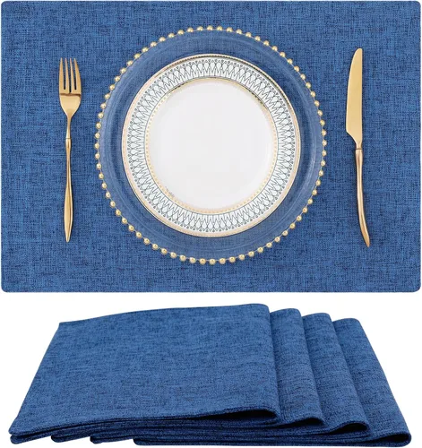 Miniatura 46 de homing - Juego de 4 manteles individuales de algodón y lino, manteles de tela lavables para mesa de comedor de estilo rústico para interiores y Negro