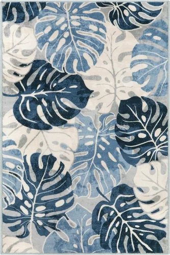 Miniatura 8 de Wonnitar Leaf - Alfombra de cocina de 2x3 pies, alfombra azul pequeña para baño, alfombra decorativa lavable para mesita de noche, planta