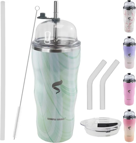 Miniatura 12 de Vaso aislado de 20 onzas con popote y tapa, pajitas de acero inoxidable para vaso, taza de viaje al vacío de doble pared, a prueba de derrames, taza