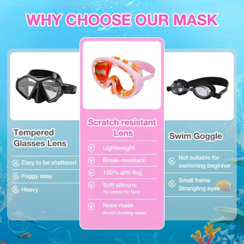 Miniatura 5 de Gafas de natación para niños, máscara de buceo, gafas de snorkel para niños de 3 a 8 años, máscara de buceo