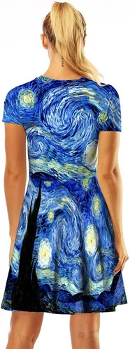 Miniatura 5 de Plustrong Vestido midi acampanado casual de manga corta con estampado 3D para mujer