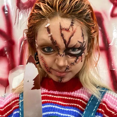 Miniatura 5 de NEDEQI - 20 hojas de tatuajes temporales de zombi de Halloween, tatuajes de sangre falsos de cicatriz de Chucky, impermeables, realistas, puntadas