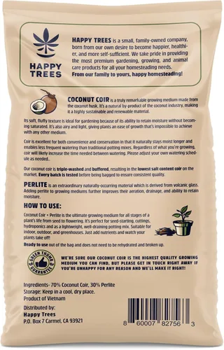 Miniatura 2 de Happy Trees Medio de Cultivo de Fibra de Coco y Perlita, Mezcla para Macetas, Inicio de Semillas, Calidad Premium Triple Lavado para Baja Sal/EC