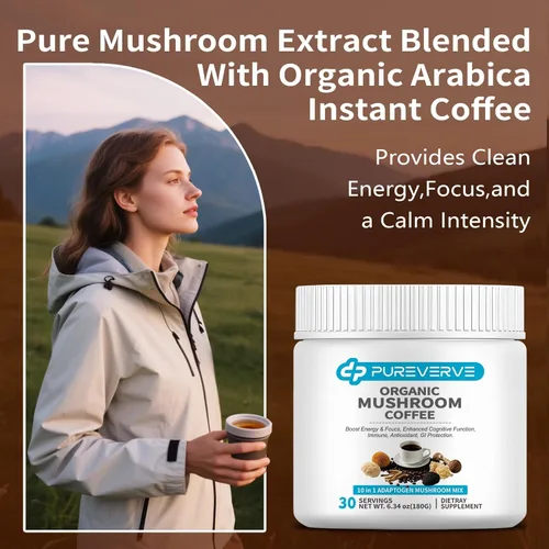 Miniatura 5 de Café de hongos, mezcla de polvo de extracto de hongos orgánico 10 melena de león, reishi, chaga, cordyceps, cola de pavo 30 porciones