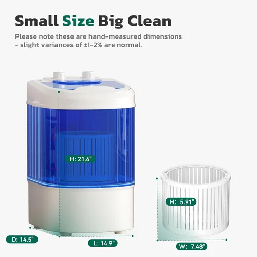 Miniatura 3 de Greenvelly Lavadora portátil, lavadora pequeña de 6.6 libras de una sola tina con cesta giratoria, lavadora semiautomática para apartamentos, Azul