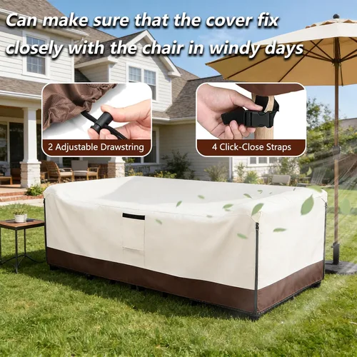 Miniatura 3 de Fundas impermeables para muebles de patio, 600D resistente para juegos de 6/7/8 piezas, sofá seccional, sillas mecedoras giratorias, mesa de café