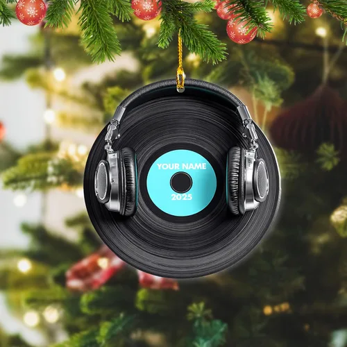 Miniatura 8 de Adorno de Navidad personalizado, máquina de discos de vinilo, adorno plano 2D, adorno para tocadiscos, instrumento musical, decoración de árbol