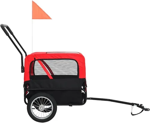 Miniatura 3 de Remolque de bicicleta para mascotas 2 en 1 y cochecito para perros pequeños, diseño rojo/negro con ruedas giratorias 360, tela Oxford duradera, base