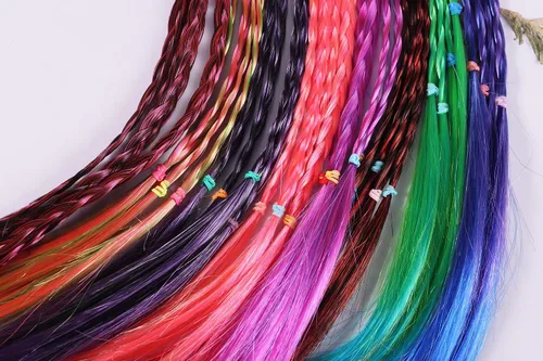 Miniatura 7 de KAGNAL 8 extensiones de cabello de trenzas de colores con bandas de goma, extensiones de cabello para niñas, extensiones sintéticas multicolor