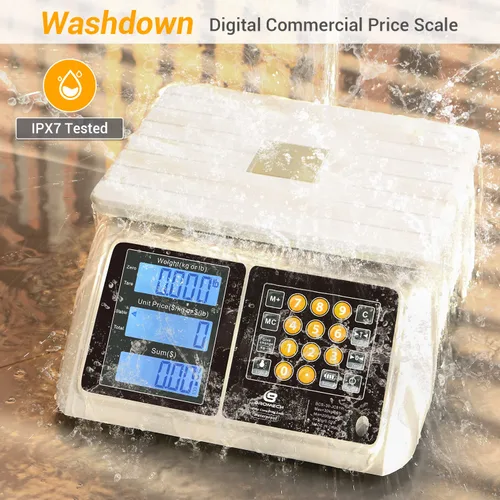 Miniatura 2 de Báscula comercial impermeable para alimentos de 66 libras con cálculo de precios, báscula digital recargable para carne, mariscos, productos