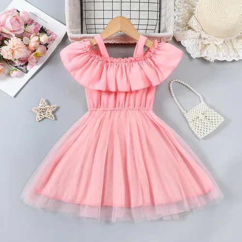 Miniatura 6 de VINUOKER Vestido de fiesta de princesa para niñas pequeñas, vestido de primavera y verano, vestido de verano con hombros descubiertos, vestido