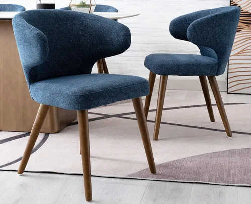 VESCASA Juego de 2 sillas de comedor modernas de felpilla con patas de madera, sillas laterales tapizadas con respaldo curvado para comedor/sala de