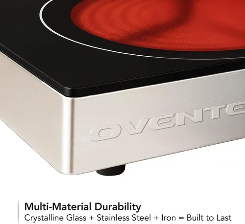 Miniatura 6 de OVENTE Quemador Individual de Cerámica Infrarroja, Placa Caliente Eléctrica de Encimera de 1200W con Vidrio Cristalino Negro, Superficie de Cocción