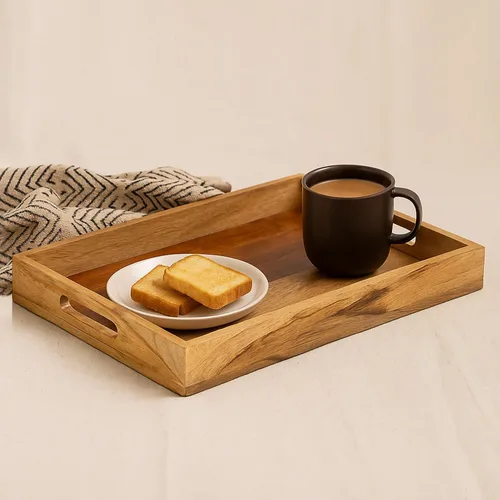 Miniatura 7 de Mela Artisans Bandeja de madera para servir con asas, 15 x 10 x 1.75 pulgadas, bandeja decorativa de madera de mango, bandeja otomana, aperitivos
