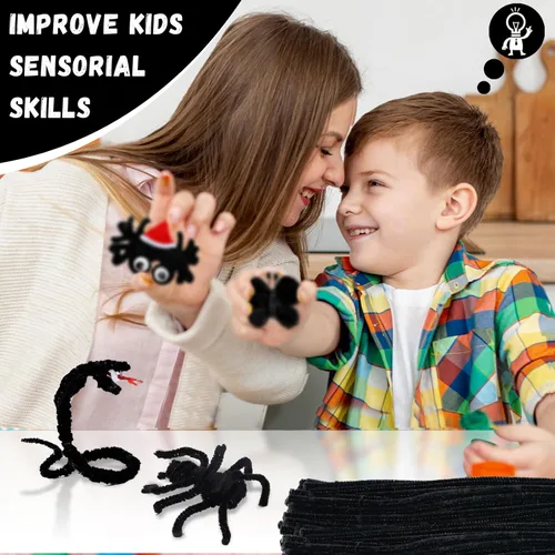 Miniatura 4 de Limpiadores de tubos negros para manualidades, 200 unidades de varillas de chenilla, suministros para manualidades, manualidades de Halloween