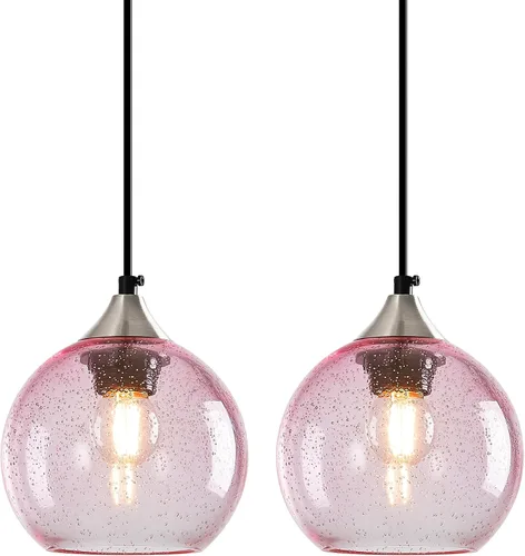 Miniatura 10 de Luces colgantes de cristal verde claro, iluminación de isla de cocina, luminarias de luz colgante de globo, iluminación colgante moderna