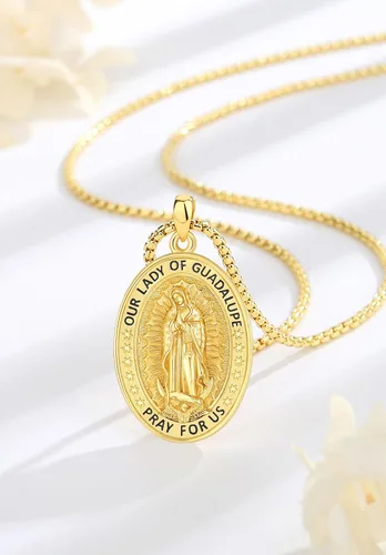 Miniatura 131 de EUDORA Collar de plata de ley 925, San Cristóbal y San Benito, San Miguel, Virgen María, San Judas Tadeo, Cruz de Buen Pastor y Arcángel, Medalla
