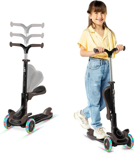 Miniatura 20 de Scooter de 3 ruedas para niños con asiento plegable, altura ajustable del manubrio, juguete de paseo inclinado para conducir para niños a partir