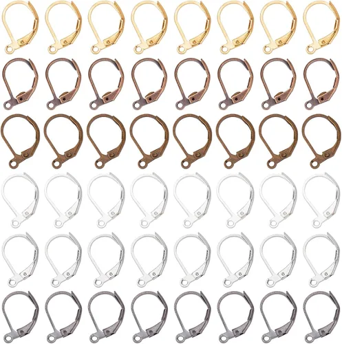 Miniatura 14 de SUNNYCLUE 1 caja de 80 piezas de hallazgos de aretes con cierre de palanca, hallazgos de aretes de aro Huggie, ganchos de oreja con cierre de 1 caja