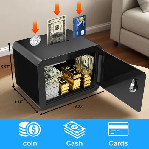 Miniatura 7 de Caja fuerte pequeña, cajas fuertes tipo casillero con llave y ranura para monedas, pequeñas cajas fuertes para dinero, seguridad doméstica
