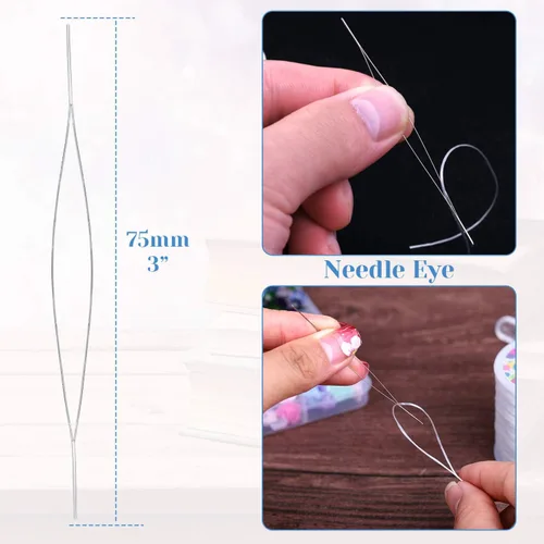 Miniatura 4 de anezus - Cuerda elástica para pulseras, cordón elástico de cuentas de joyería con 2 agujas grandes para cuentas de semillas, cuentas de poni