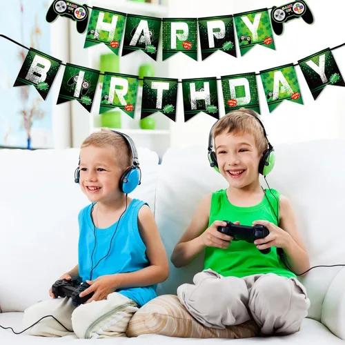 Miniatura 6 de WERNNSAI Cartel de cumpleaños del juego – Suministros de fiesta de videojuegos, guirnalda de banderines de feliz cumpleaños para niños, niños