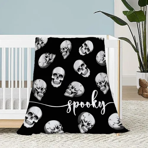 Miniatura 11 de Manta de Halloween – Manta pequeña de calavera vintage para niños y adultos, ligera, esponjosa, suave y acogedora manta de vellón para sofá, cama