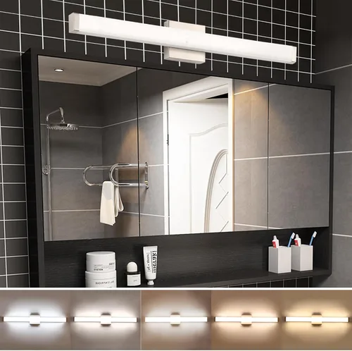 Miniatura 9 de Lámpara de tocador de baño de níquel cepillado, cuadrada, LED, 60 cm (24 pulgadas), 14 W, luz blanca natural, 4000 K, barra de luz para espejo