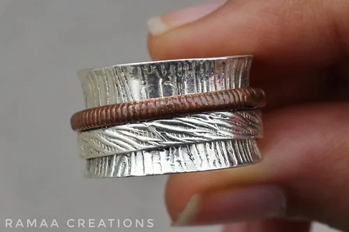 Miniatura 4 de Sterling Silver Spinner Ring Anxiety Silver and Copper Spinner Ring Fidget Spinner Ring for Women Handmade Two Spinner Ring Sterling Silver