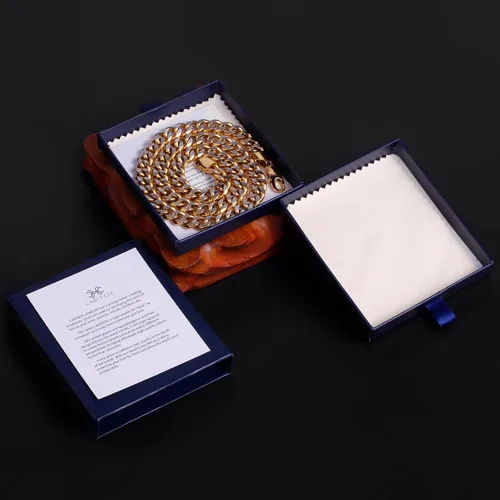 Miniatura 9 de Cadena italiana de eslabones cubanos de dos tonos para hombres y mujeres de 0.1560.39 pulgadas - Cadena de plata negra, azuldorada para hombre