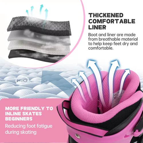 Miniatura 6 de METROLLER Patines en línea para niñas y niños Edades 5-8 8-12 Patines en línea ajustables con ruedas iluminadas Patines en línea para jóvenes y Rosa