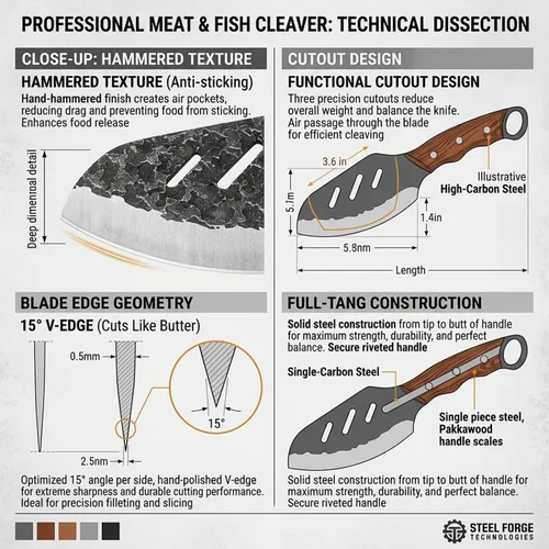 Miniatura 2 de KOFERY Cuchillo de carnicero serbio forjado a mano con espiga completa martillado de acero 4Cr13MoV para cocina, campamento y barbacoa Cuchillo