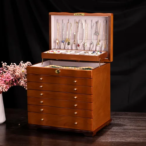 Miniatura 9 de Joyeros de madera pintados a mano para mujeres, caja grande de joyas y organizadores para colgar collares, organizador de joyas, caja