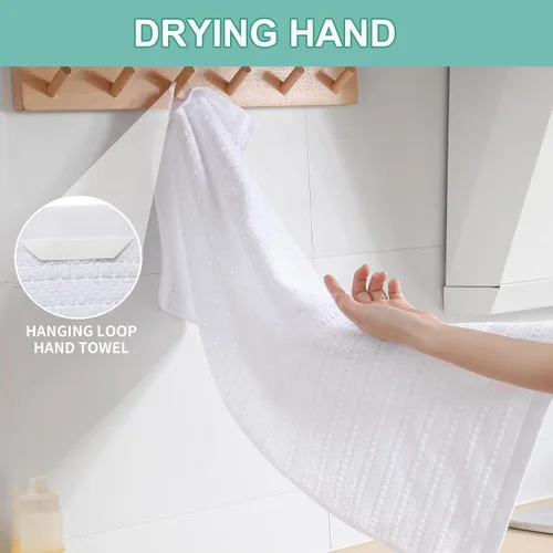 Miniatura 2 de SALAS Paños de cocina de algodón para secar platos de cocina, toallas de cocina de rizo celosía, paños absorbentes con lazo para colgar, 16 x 26
