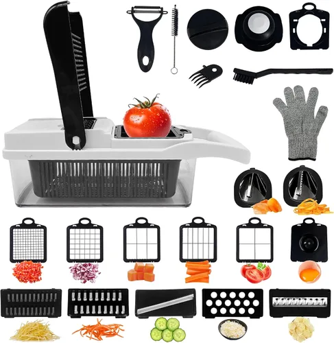 Picador y cortador de verduras 23 en 1 - Picador de alimentos todo en uno, cortador de cebolla, cortador de verduras con cuchillas de acero