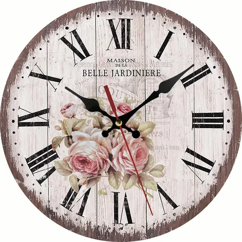 Miniatura 6 de Reloj de pared redondo de madera de 12 pulgadas, silencioso, sin tictac, de cuarzo, funciona con pilas, para oficina, cocina, dormitorio, aula