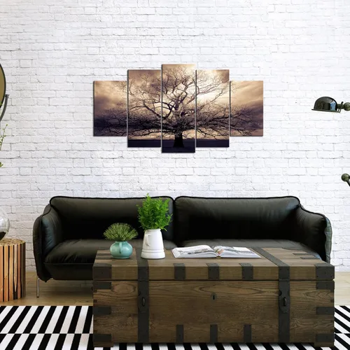 Miniatura 5 de sechars - 5 piezas de lienzo grande de arte para pared, árbol de la vida sepia, impresión fotográfica sobre lienzo, arte de bosque de fantasía