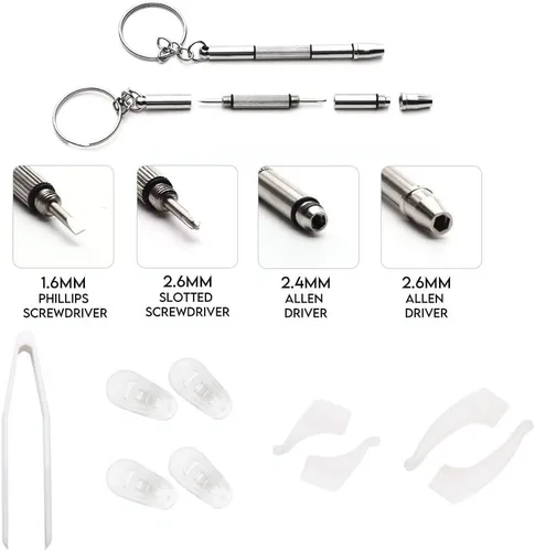 Miniatura 4 de Juego de destornilladores de precisión, kit de reparación de gafas con 10 estilos de destornilladores/almohadillas para la nariz/destornilladores