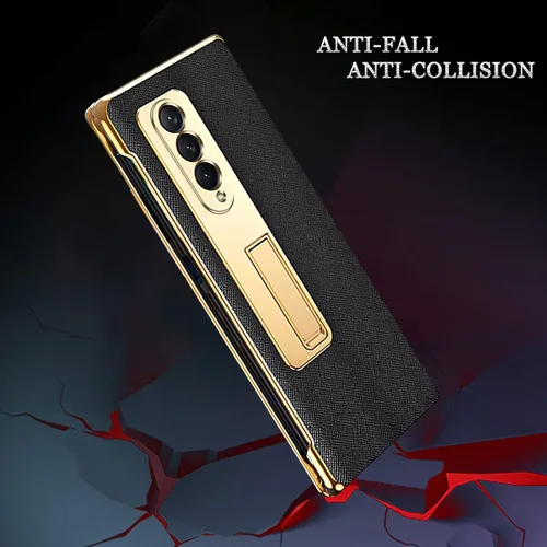 Miniatura 7 de Ninki Funda de cuero para Galaxy Z Fold 3 con función atril, color negro, cuero de lujo con PC a prueba de golpes y soporte de anillo protector