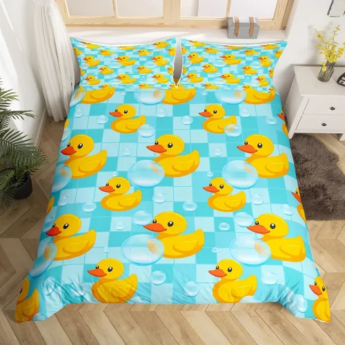 Miniatura 41 de Erosebridal Funda de edredón para niños y niñas, diseño de pato amarillo, diseño de patos de dibujos animados, juego de ropa de cama de animales