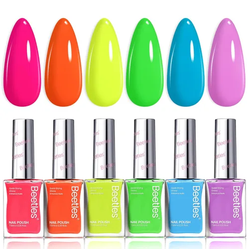 Miniatura 8 de Beetles - Esmalte de uñas rojo: juego de 6 esmaltes de uñas con brillantina, color rojo burdeos brillante, de secado rápido y de larga duración